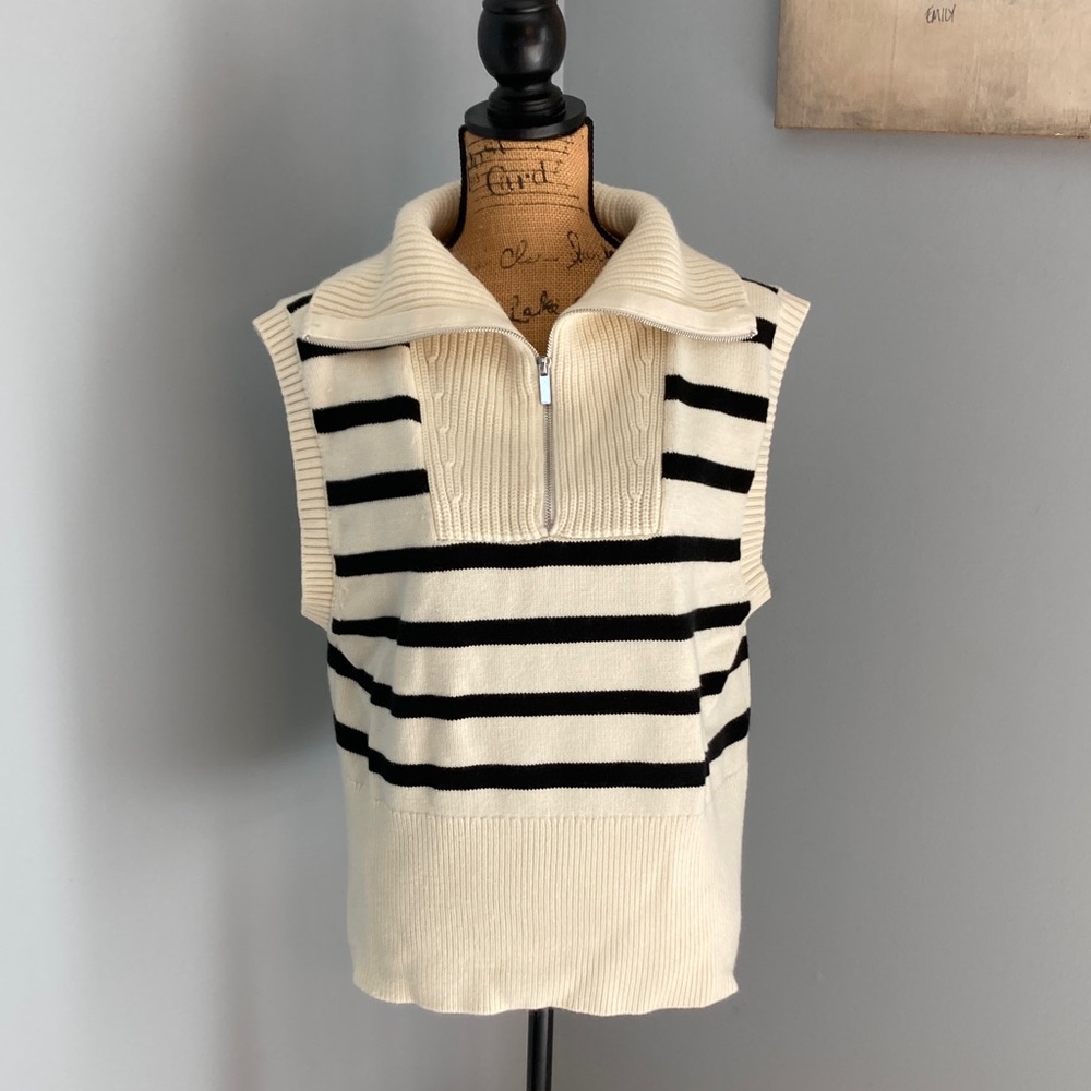 Olivaceous NWOT Cream and Black Striped Sweater Vest Women Size Small
